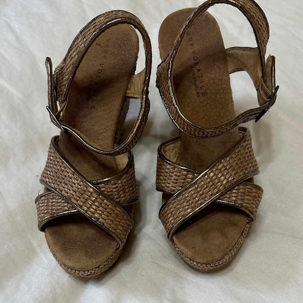 Very Volatile Tan Woven Wedges - Picture 2 of 6